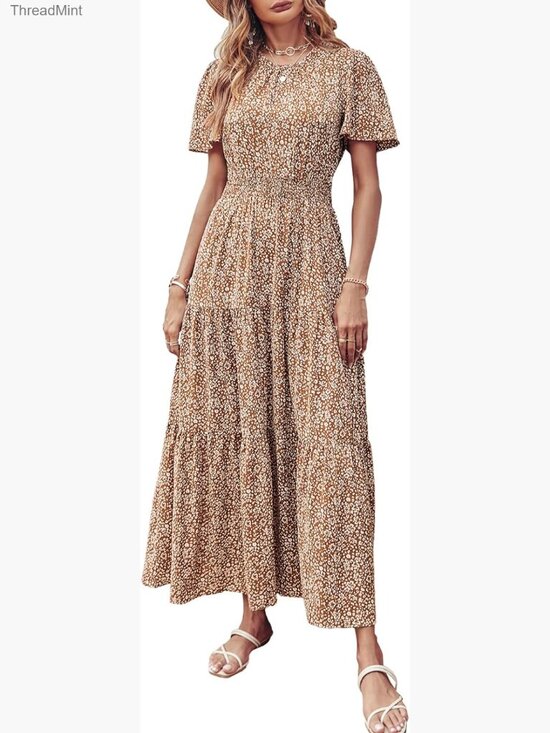 Dresses & Skirts - Summer Casual Flutter Sleeve Smocked Waist Tiered Maxi Dress Size S M L XL